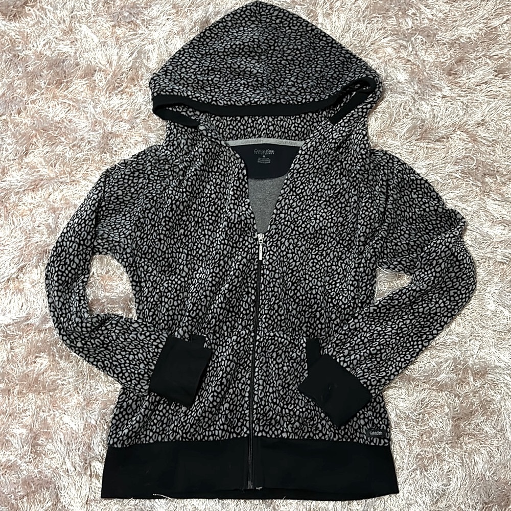 Calvin Klein Black and Light Gray Animal Print Zip Hoodie